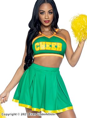 Cheerleader, top and skirt costume, pleats, pom pom, stripes